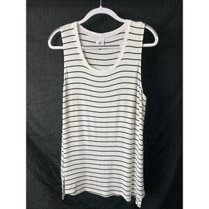 CABI Women Tank Top White Black Striped Size L Flowy Lightweight Summer Nautical